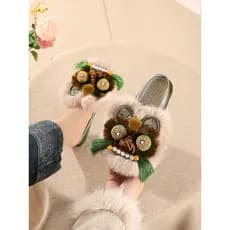 Flat antiderrapante sola macia casa chinelos de pano primavera feminino destacável adulto cabeça de tigre sapatos artesa