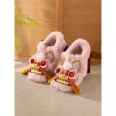 Novo estilo chinês Original nacional na moda tigre Toe sapatos 2026 novo estilo inverno forro de lã sapatos femininos à