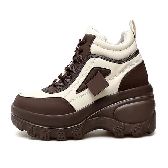 8cm sapatos de plataforma de aumento feminino pequeno sapatos de sola grossa outono inverno superfície de couro à prova