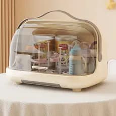 Caixa de armazenamento de garrafa de bebê rack com tampa Anti-poeira dreno rack ferramentas de alimentos complementares