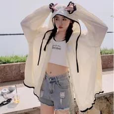2025 novo estilo moda com capuz protetor solar roupas femininas verão manga comprida jaqueta fina versão coreana solta r