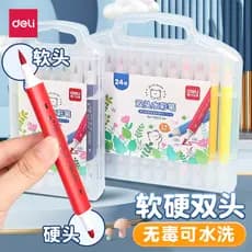 Deli Caneta Aquarela de Duas Cabeças 24 Cores Lavável Jardim de Infância Bebê Alunos da Escola Primária Pincel de Arte C