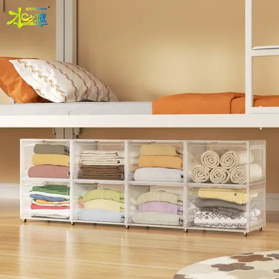 Caixa de armazenamento de cama plana transparente engrossado plástico estudante dormitório organizador caixa grande capa
