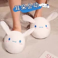 Orelha movendo canela cão chinelos de algodão bonito crianças meninas dos desenhos animados coelho primavera outono esti