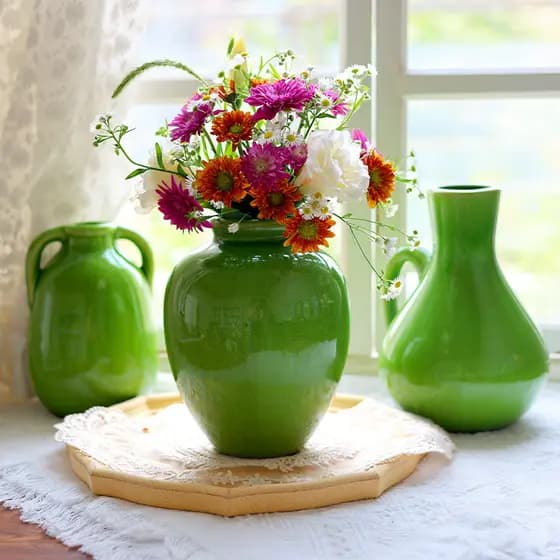 Vaso de cerâmica retrô francês verde esmeralda novo estilo chinês gelo Crack arranjo de flores hidropônicas sala de esta