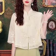Pequeno pequeno melhorado Cheongsam abotoado topo feminino primavera verão novo estilo novo estilo chinês camisa High-En