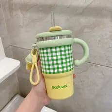 Copo térmico de café de alto valor novo estilo 2025 copo duplo para beber meninas alça de grande capacidade com copo de