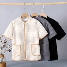 Idosos de meia-idade primavera outono puro algodão proteção de ombro coluna Cervical colete de dormir feminino meia mang