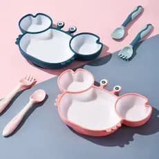 Japão japão importado bebê compartimentado prato de jantar dos desenhos animados caranguejo bonito ventosa utensílios de