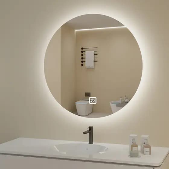 110V Taiwan redondo espelho do banheiro fixado na parede desembaçamento espelho inteligente tela sensível ao toque led e