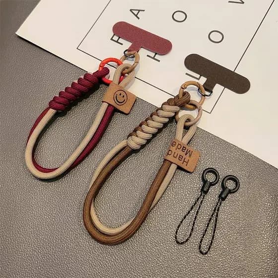 Estilo britânico contraste cor trançado corda de algodão cordão do telefone móvel curto pingente portátil resistente a c