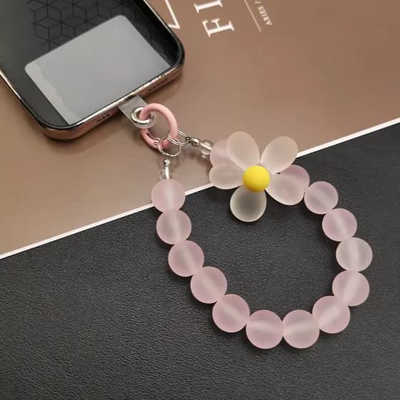 Cordão para celular com contas de pulso, cordão exclusivo fosco redondo, pingente curto, corrente portátil, pingente de