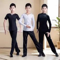 Yinzhe crianças traje de dança latina menino primavera verão prática terno de manga comprida terno menino de manga compr