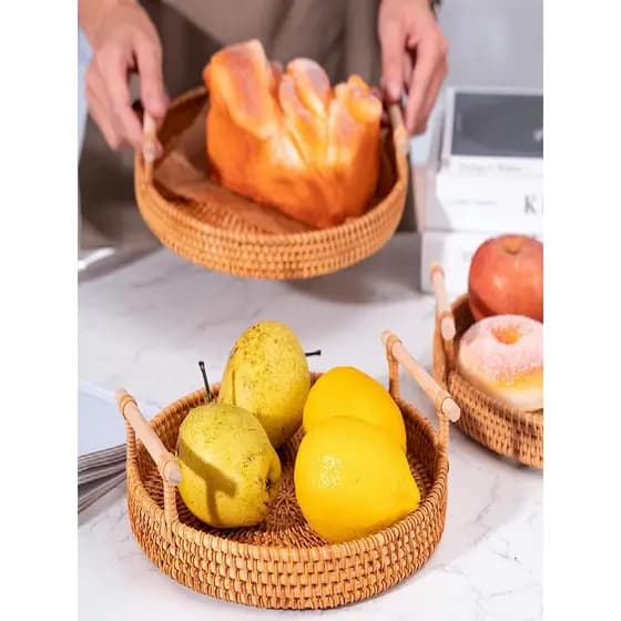 Cesta de armazenamento de vime vietnã, prato de frutas tecido de bambu, cesta de pão japonês, cesta de pão cozido no vap