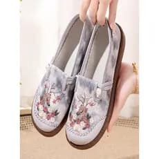 Primavera outono velho pequim sapatos de pano feminino sola macia leve mãe sapatos estilo étnico boca rasa respirável sa