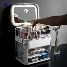 Com espelho caixa de armazenamento de cosméticos prateleira integrada para produtos de cuidados com a pele com gaveta de