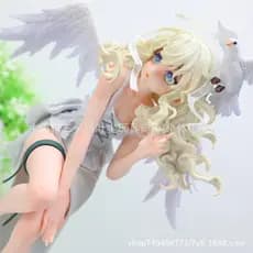 Linda menina pequeno anjo ariel figura ornamentos anjo ariel pombo branco Anime figura modelo bidimensional