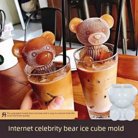 Influenciador urso cubo de gelo molde bonito grau alimentício Silicone bandeja de gelo doméstico sorvete bebida café gel