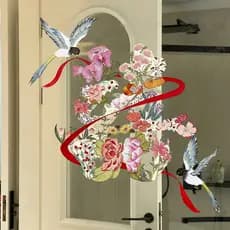Flor Boa Magpie Personagem Feliz Adesivo Eletrostático Decoração de Quarto de Casamento Espelho Grade de Janela de Vidro