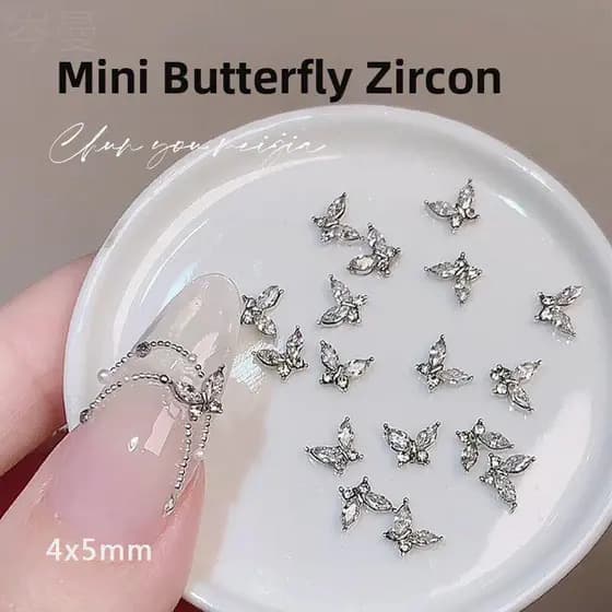 Influenciador mini borboleta zircão Manicure diamante todo zircônio Super piscando liga requintada mini borboleta acessó