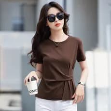 Camiseta de manga média feminina 2025 novo estilo verão High-End temperamento superior elegante requintado de manga curt