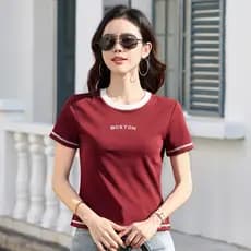 Contraste cor carta impressão magro-ajuste puro algodão manga curta camiseta feminina ensino médio todos @