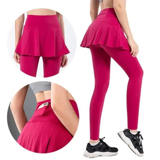 Primavera outono yoga esportes falso calças de duas peças de secagem rápida plissado Culottes correndo Fitness bolso cal