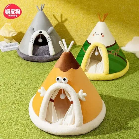 Outono inverno gato quente engrossado tenda maca de gato cão pequeno bonito triângulo canil Yurt Pet maca