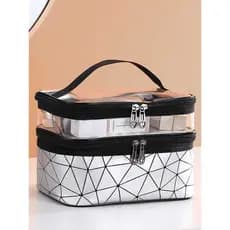 Saco cosmético duplo feminino portátil 2026 novo estilo diamante portátil saco de armazenamento de cosméticos grande cap