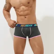 SEOBEAN SEOBEAN Cueca boxer masculina em U convexa, cueca boxer grande de algodão confortável e elegante