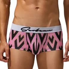 Cuecas boxer masculinas SEOBEAN estampa geométrica cintura baixa cuecas elásticas Street Wear único boxer respirável