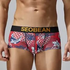Cuecas boxer masculinas SEOBEAN Shorts de seda gelada de cintura baixa estampados cuecas boxer finas respiráveis calças