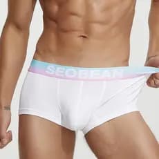 Cuecas boxer masculinas SEOBAEN clássico colorido cuecas boxer algodão Close-Fitting juventude cor sólida roupa interior