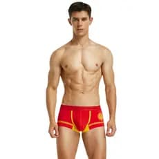 Cuecas boxer masculinas SEOBEAN cintura baixa algodão U-convexo bolsa cuecas personagem feliz vermelho Benming ano boxer