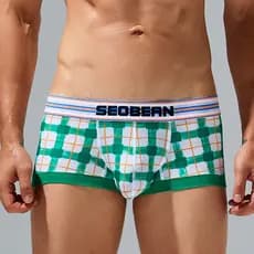 Cuecas boxer masculinas SEOBEAN Cuecas xadrez para jovens Leggings de seda gelada Cuecas boxer respiráveis em U-Convexo