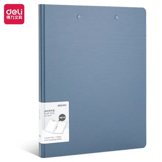 Deli pasta dura espuma PP dupla forte pasta arquivo classificação livro de armazenamento azul engrossado pasta dupla 504