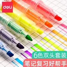 Deli Color Marcador de duas cabeças Conjunto de 6 cores Marcador monocromático Alunos usam cor clara Cor doce Caneta mar