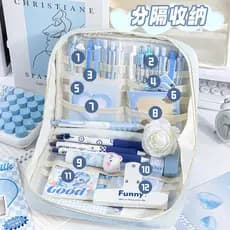 Estudantes do ensino fundamental novo estilo Macaron estojo transparente de um lado estilo japonês azul claro simples mé