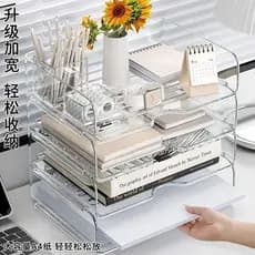 Rack de arquivo Multi-camada caixa de armazenamento transparente estante empilhável acrílico estante escritório Desktop