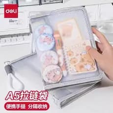 Deli A5 Bolsa transparente com zíper Bolsa de grande capacidade de camada dupla PP espessada Bolsa de arquivo antipoeira