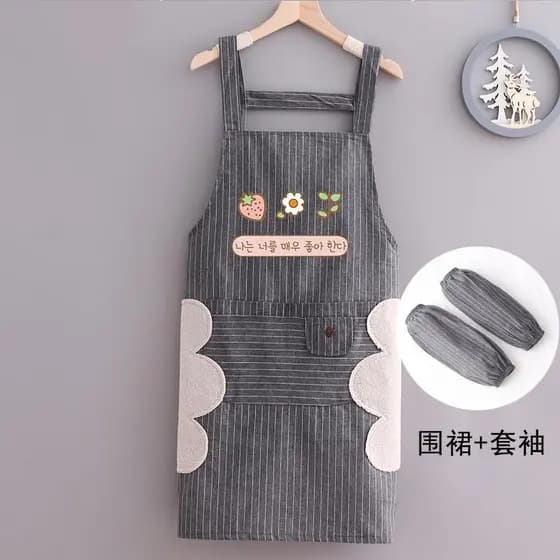 Lindo conjunto de manga de avental de algodão puro cozinha doméstica dedicada à prova d'água à prova de óleo macacão fem