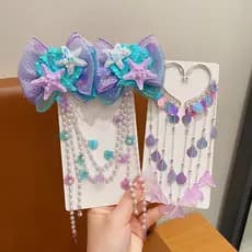 Acessórios de cabelo de sereia para crianças, corrente de testa, pequena princesa, borla, grampo de cabelo, brincos de c