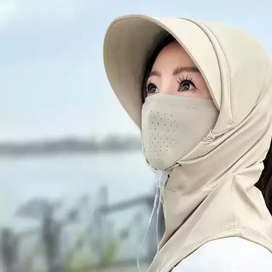 Chapéu de sol feminino ultravioleta gelo seda pescoço proteção máscara integrada capa rosto cheio verão equitação guarda