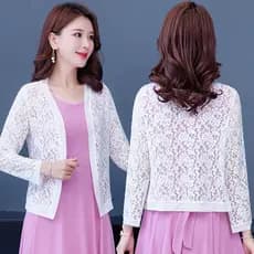 Renda pequeno xale verão com saia primavera outono jaqueta curta Cheongsam Cardigan exterior de meia-idade feminino fino