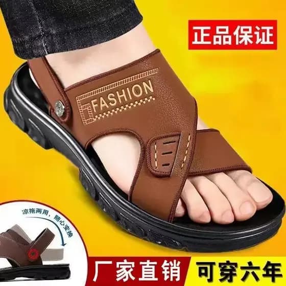 Sandálias masculinas 2025 novo estilo de couro de sola grossa praia verão exterior wear pai antiderrapante resistente ao