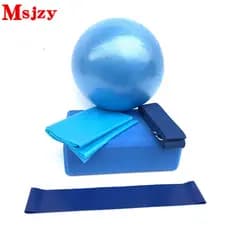 Bola de yoga conjunto de cinco peças yoga tijolo estiramento banda látex puxar toalha anel de resistência yoga equipamen
