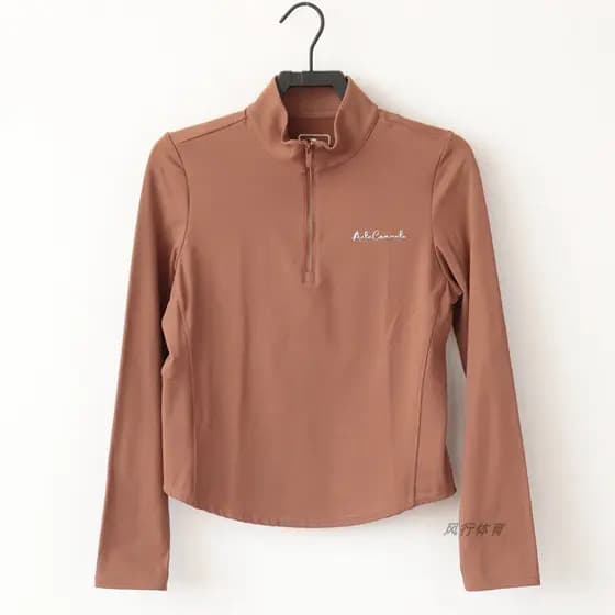 Anta Camiseta feminina de manga comprida outono inverno meio zíper leve lã quente malhas quentes162447406