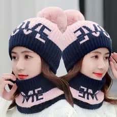 Chapéu de lã feminino outono inverno ciclismo protetor de pescoço chapéu de malha