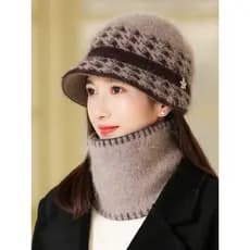 Outono inverno mãe chapéu feminino estilo ocidental All-Match forro de lã grosso de meia-idade idosos estilo inverno avó
