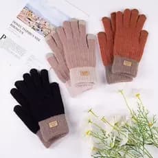 Luvas de Alpaca femininas inverno malha tela sensível ao toque dedo cheio quente engrossado forro de lã luvas de casal m